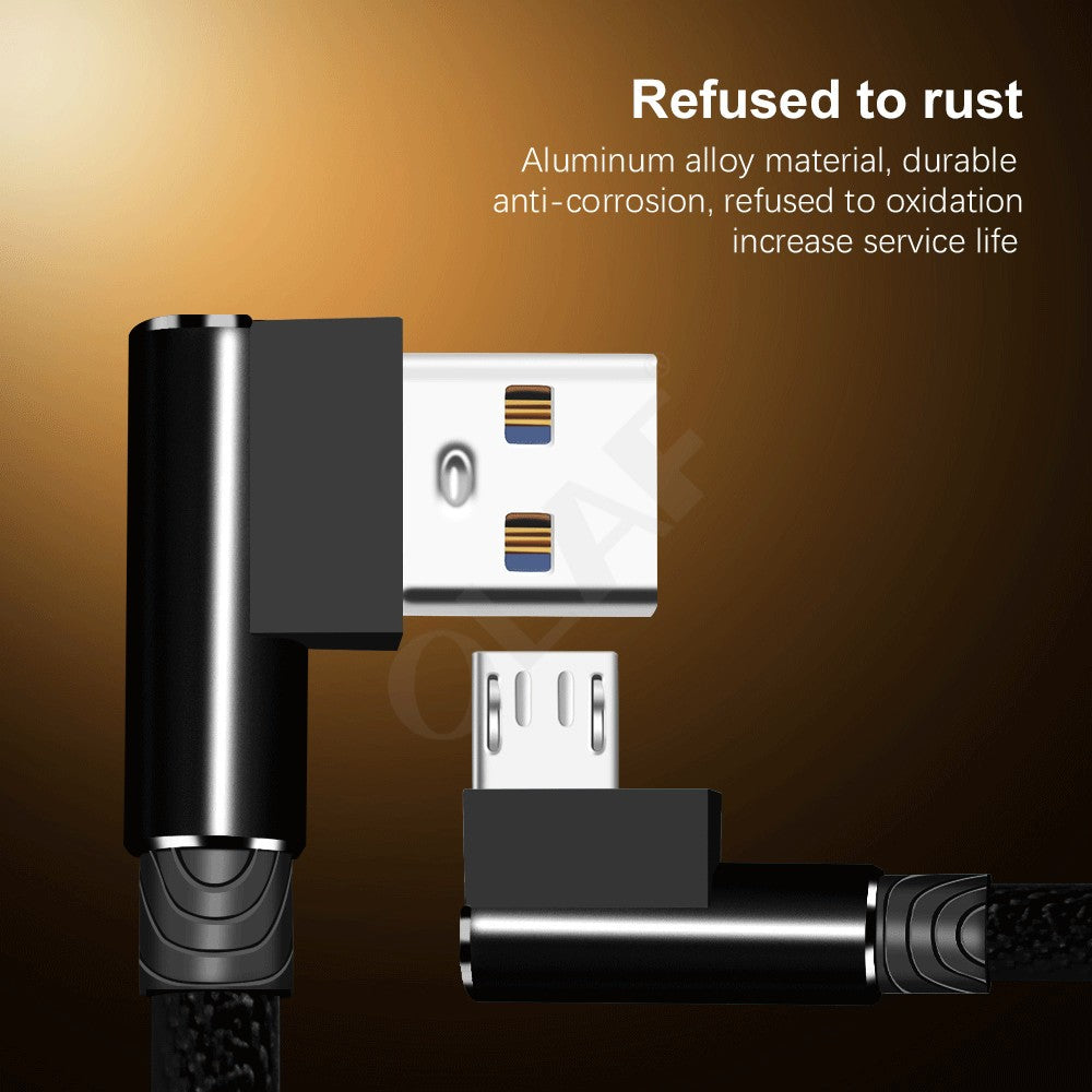 Cable Micro USB OLAF, Cable USB de 90 grados, 1m, 2m, 3m para Samsung S7, Xiaomi, Android, teléfono inteligente, Cable Usb C de 2,4a, carga rápida