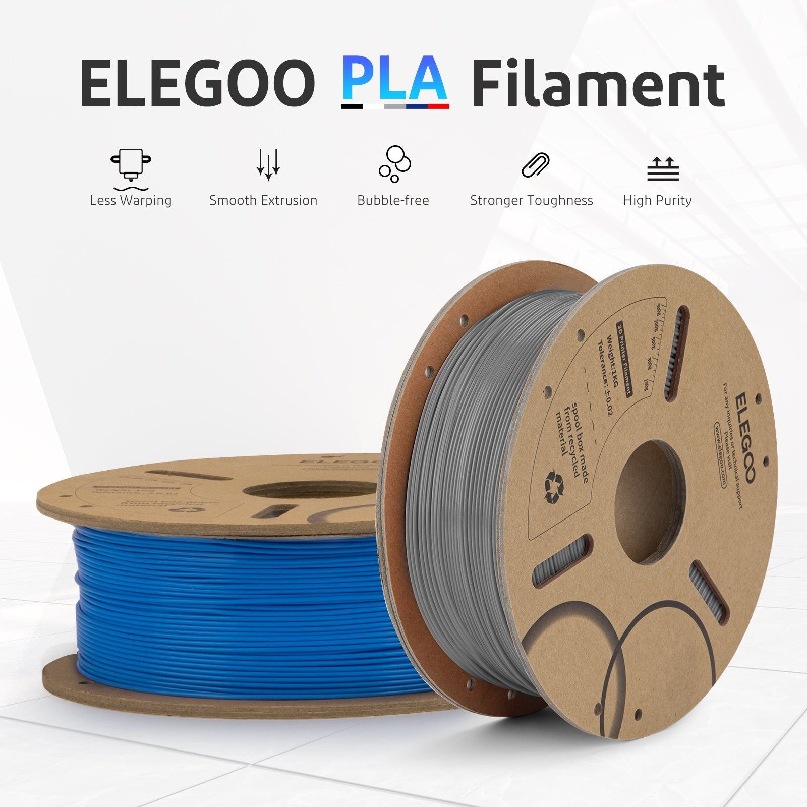 ELEGOO 1kg 1,75mm filamento PLA plástico 3D PLA para impresora 3D Material consumible para impresora 3D NEPTUNE 3 PRO FDM