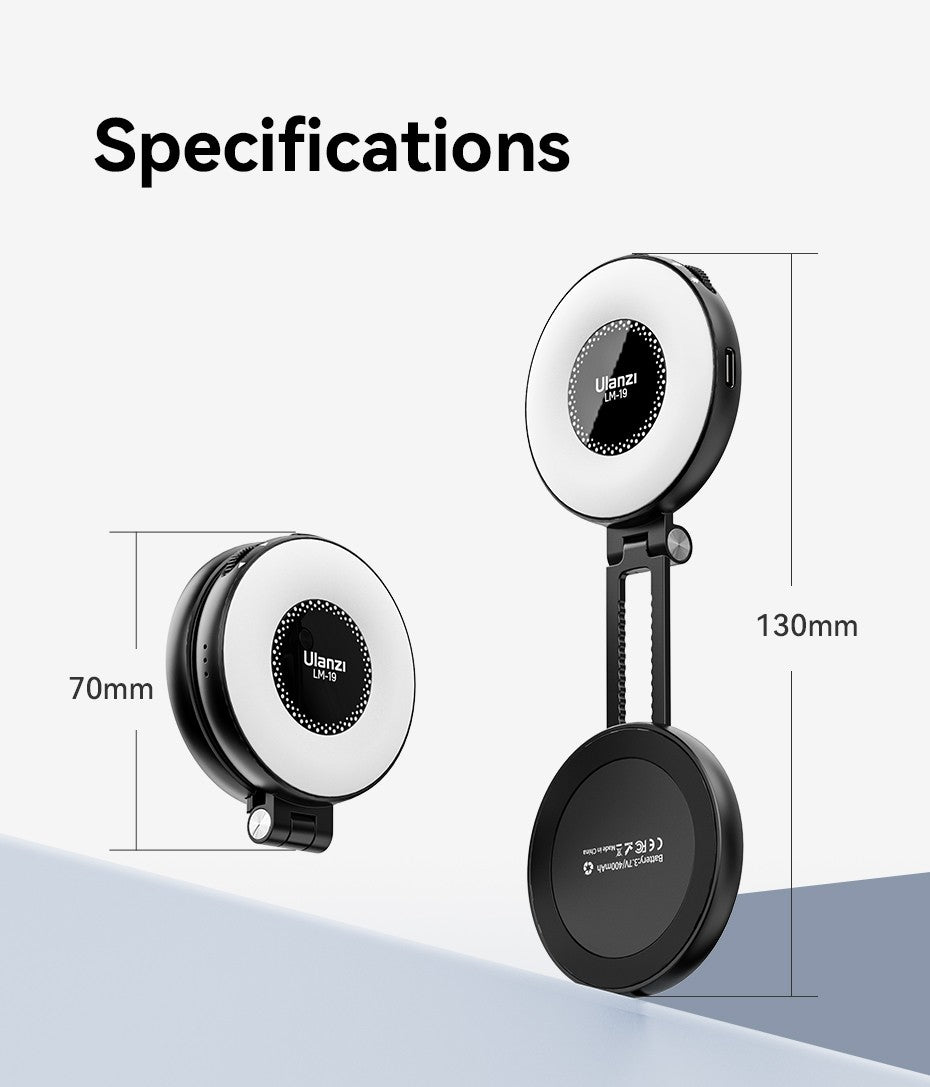 Ulanzi LM19 MagSafe Light CRI 95+ para fotografía Vlog Livestream Luz de relleno con tapa bicolor adecuada para teléfonos móviles magnéticos