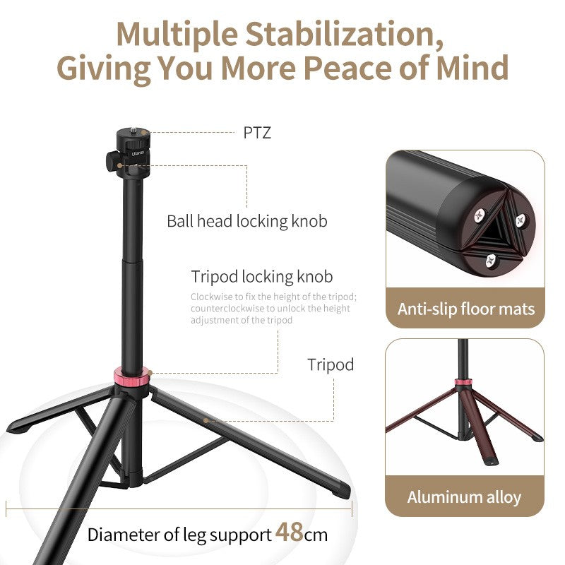 Trípode extensible Ulanzi MT-79 con tornillo de 1/4 pulgadas para cámara DSLR, trípode de micrófono con luz de relleno para teléfono inteligente