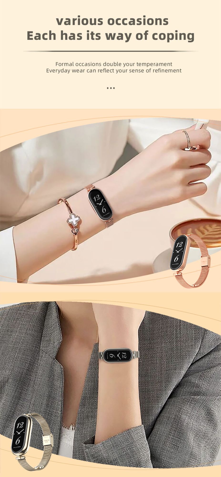 Correa para Xiaomi Mi Band 9 8 10 7 6 5 Pulsera inteligente Mujeres Niñas Moda Malla Metálica Correa de reloj Accesorios de repuesto Miband 9 10