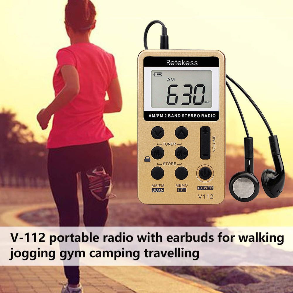 RETEKESS-Radio de 2 bandas V112, 10 piezas, FM, AM, Mini sintonización Digital portátil, receptor de Radio con batería recargable y auriculares
