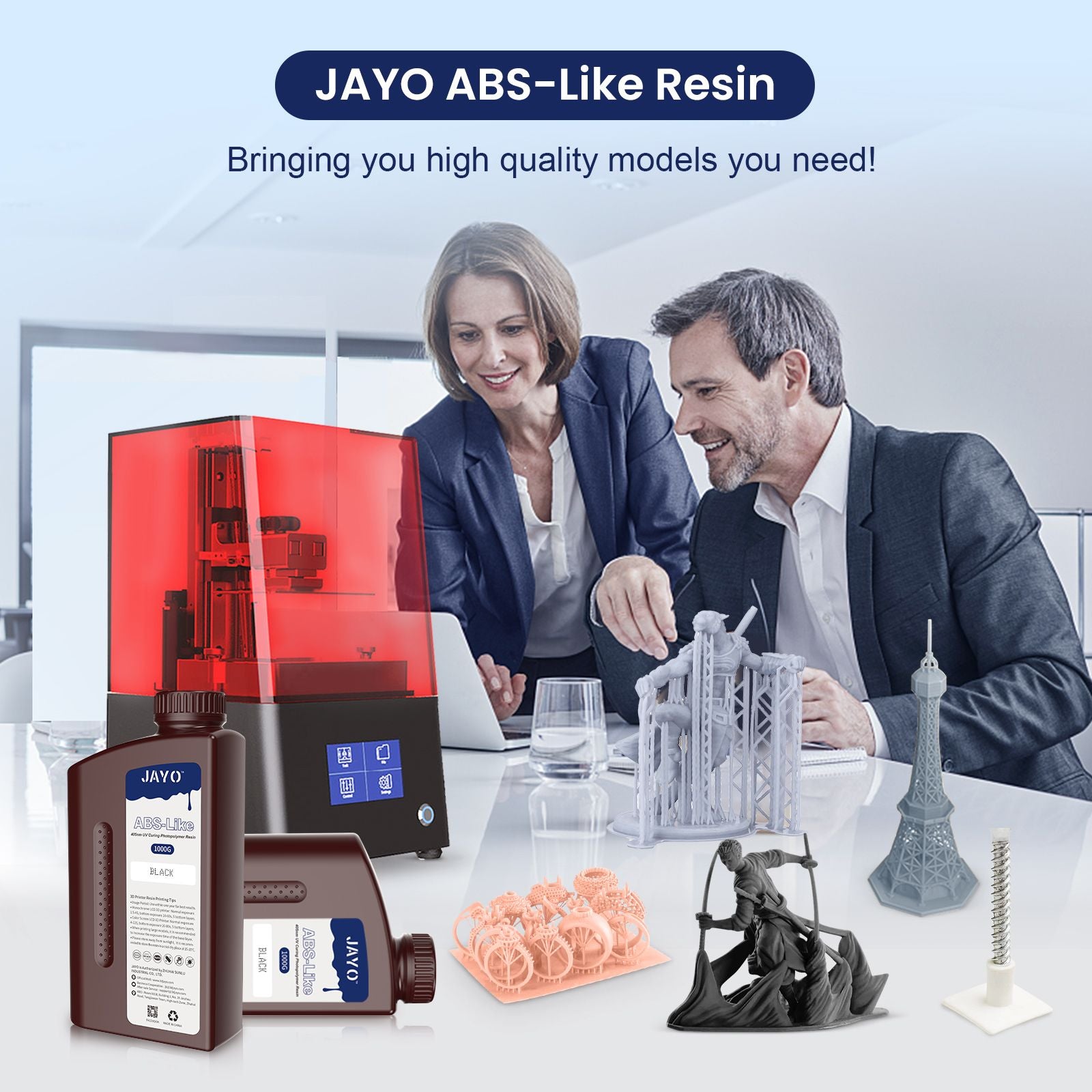 JAYO-lavabo de agua de resina 3D/como ABS/a base de plantas/líquido de resina de fotopolímero UV estándar de 10KG 405nm para materiales de impresora LCD 3D