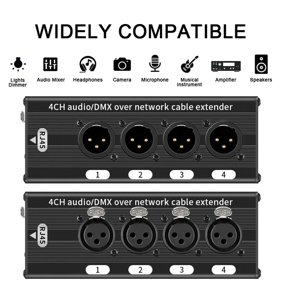 Cable extensor de audio RJ45 a XLR de 4 canales y 3 pines, extensor de señal de red DMX512 para iluminación de escenarios y estudio de grabación.