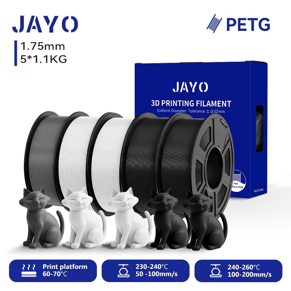 Filamento para Impresora 3D JAYO PETG/PLA/PLA PLUS, 1.75mm, 5.5KG, 100% Sin Burbujas, No Tóxico, Materiales de Impresión 3D para Impresora 3D y Bolígrafo 3D