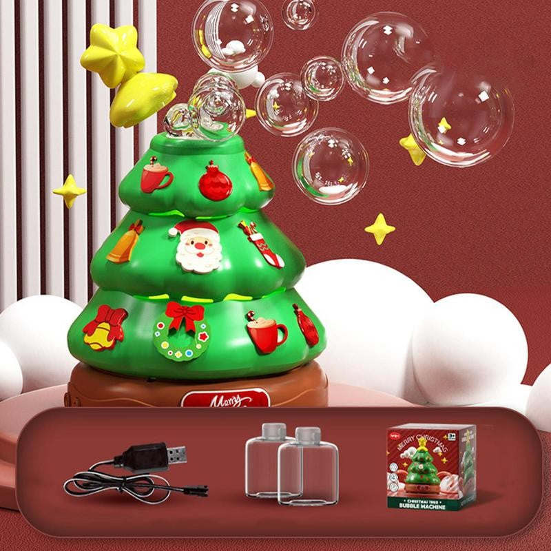 Caja de música para árbol de Navidad, máquina de burbujas de juguete con luces, música navideña, decoración para niños