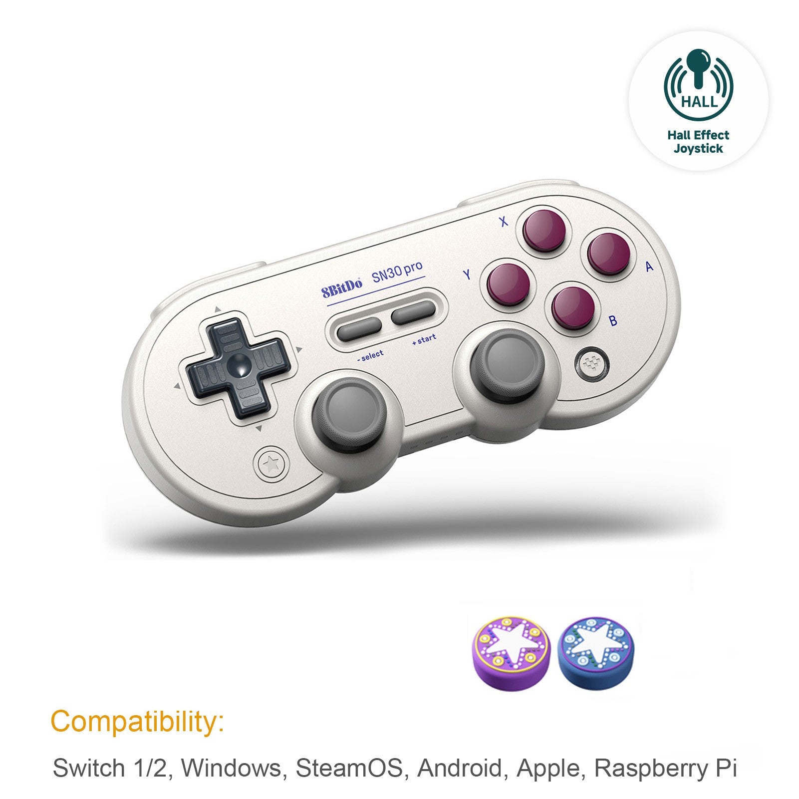 Control Inalámbrico para Juegos 8Bitdo SN30 Pro con Bluetooth y Efecto Hall para Switch 2, MacOS, Android, Raspberry Pi, Windows, Steam Deck