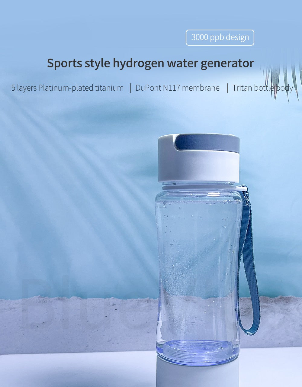 DuPont-generador de agua rico en hidrógeno, 3 en 1, deporte/Diseño de viaje, 3000ppb, uso con tubo de inhalación, autolimpieza, SPE/PEM H2