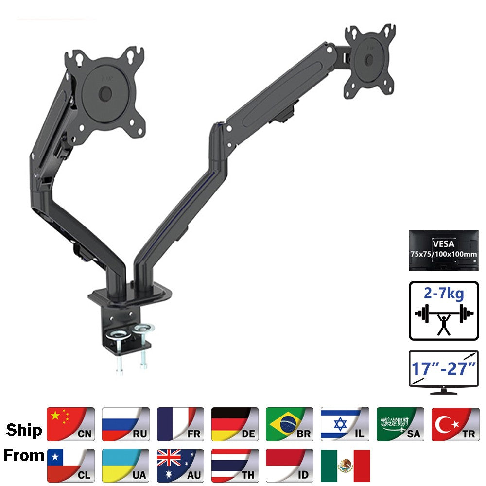 Hyvarwey-Soporte de escritorio para Monitor Dual G08-24, montaje para pantallas LCD de 13 a 27 pulgadas, rotación e inclinación, ajuste de dos brazos