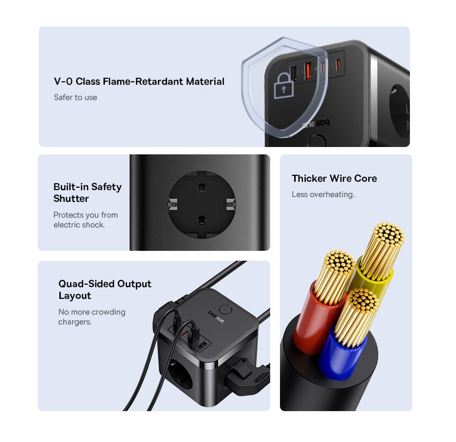 Baseus-cargador de 30W, regleta de alimentación rápida, salida de 4000W 3AC, estación de carga de escritorio, protección contra sobretensiones para tableta, iPhone, Samsung, Xiaomi