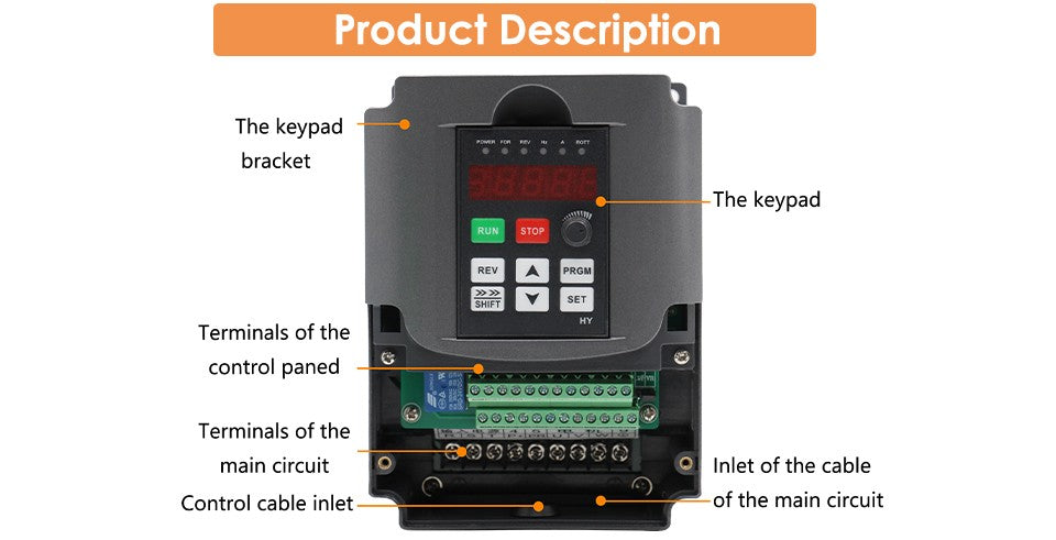 1.5KW HUANYANG 110V/ 220v /380v inversor CNC motor de husillo control de velocidad unidad de frecuencia Variable 0-400Hz salida 3P
