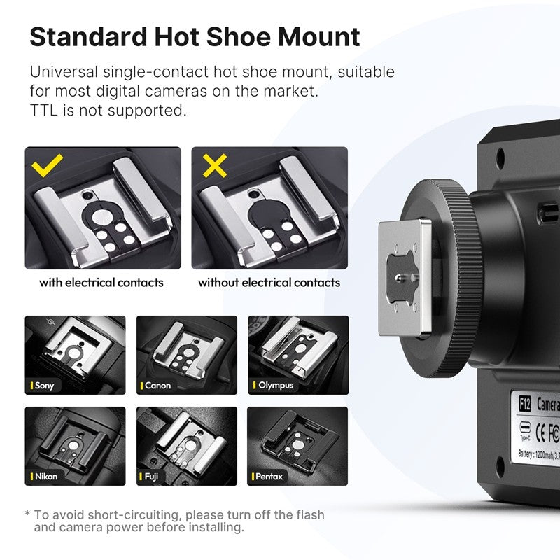 Ulanzi F12 Mini cámara Flash Speedlite GN12 6500K soporte de zapata estándar para cámara DSLR Sony Canon Nikon Panasonic Olympus