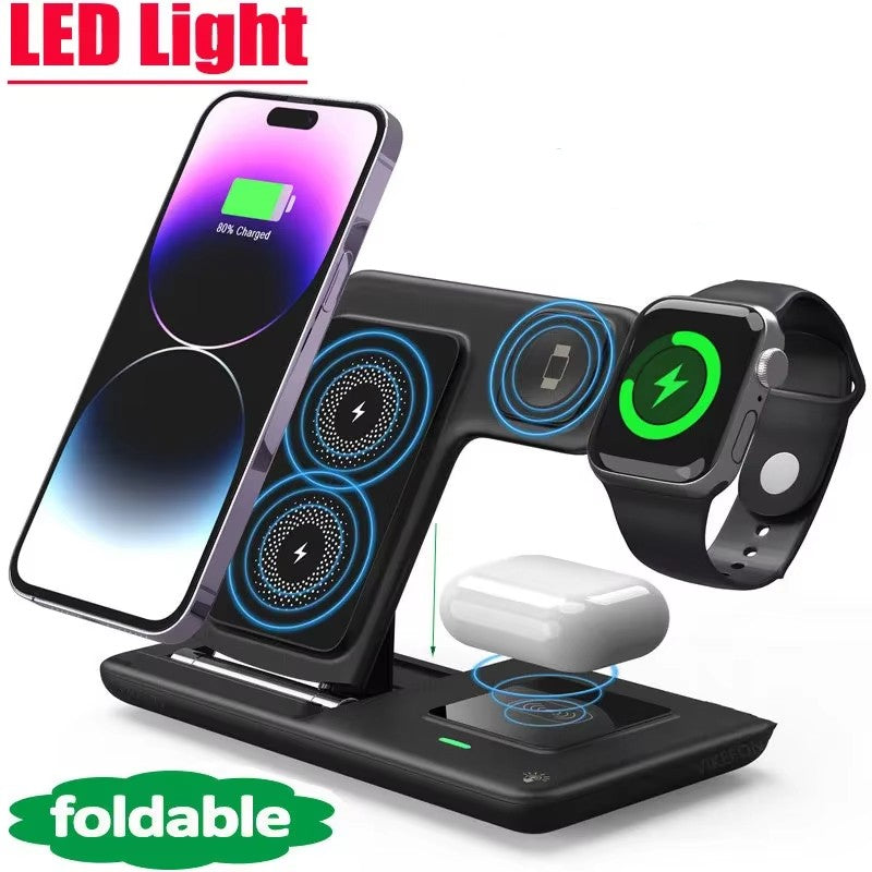 Base de Carga Inalámbrica Rápida 3 en 1 para iPhone 17 16 15 14 13 12, Apple Watch, Airpods Pro, iWatch 8 7 6, Estación de Carga Plegable