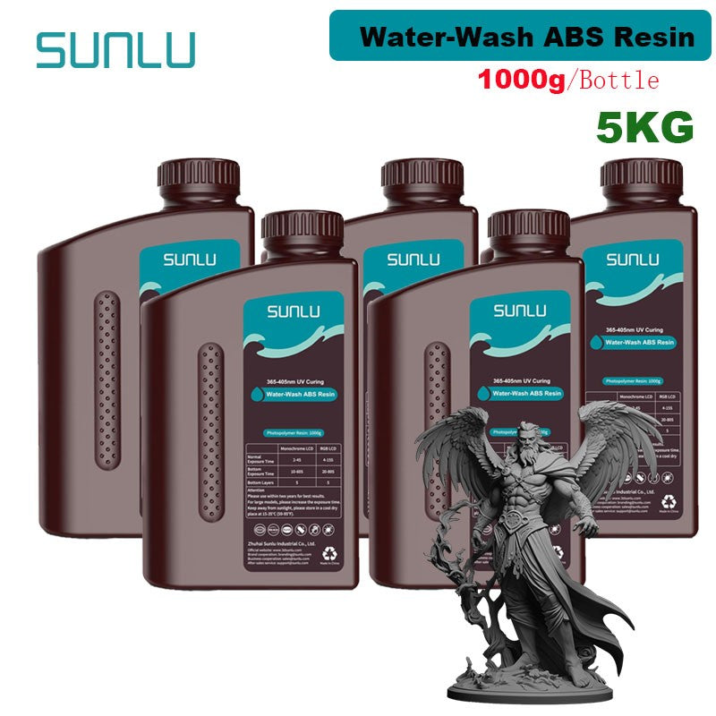 SUNLU 5KG lavado con agua ABS/resina de lavado con agua 395-405nm resina fotopolímero de curado UV resina de curado rápido para impresora 3D LCD DLP SLA