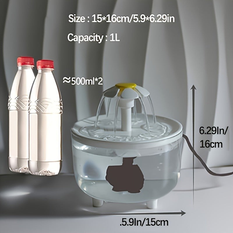Fuente de agua silenciosa eléctrica USB de 1L para mascotas, tazón de bebida automático para gatos, filtro, dispensador de bebidas para mascotas, bebedero para gatos, filtro de agua