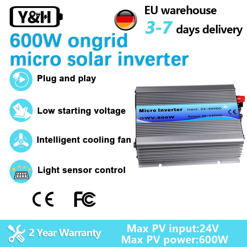 Y & H 600W Micro Inversor Solar Plug And Play Onduladores Solares de Onda Sinusoidal Pura 120V 220VAC Mppt Inversor de conexión a red 500 Watts