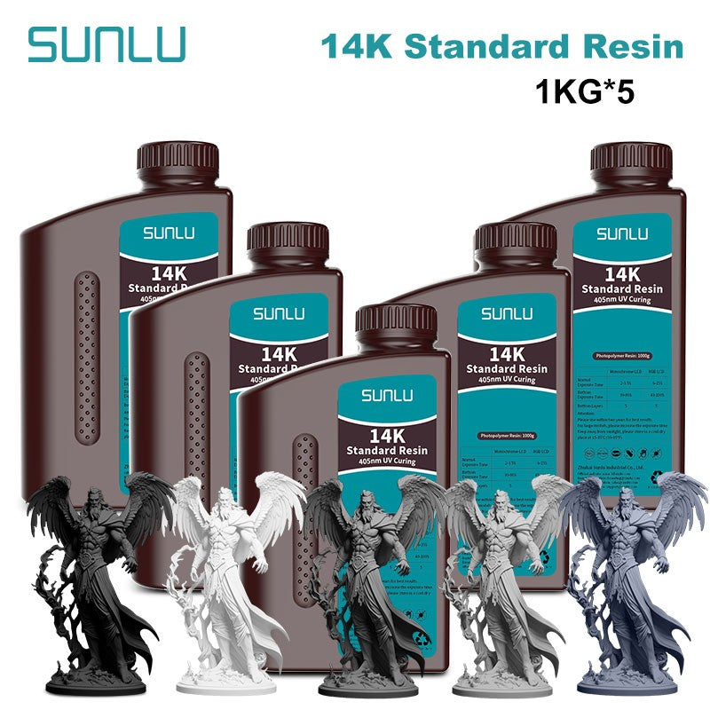 Resina SUNLU 5KG Standard Plus/14K, 1KG/Botella, Resina Fotopolímera de Curado Rápido UV de 405nm para Impresora 3D LCD