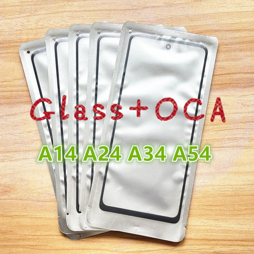 10 unids/lote para Samsung A14 A24 A34 A54 pantalla táctil reemplazo de lente de vidrio frontal y exterior