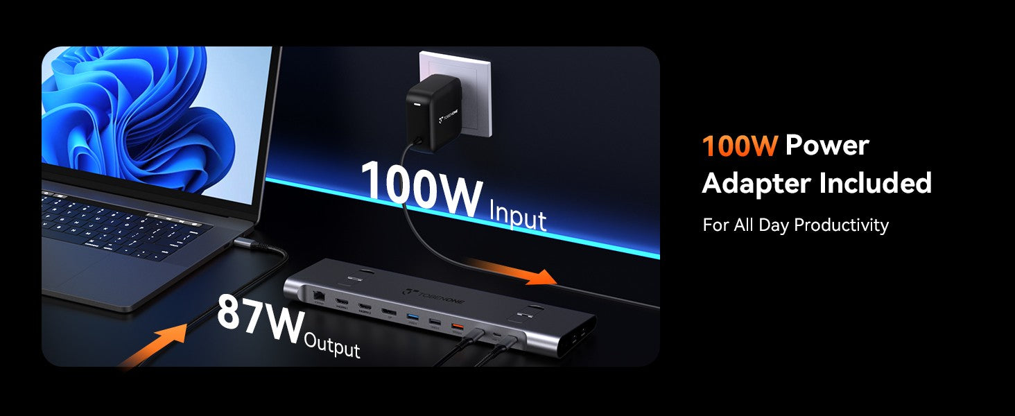 TobenONE Estación de acoplamiento USB C Soporte para computadora portátil Monitor 4K dual/triple con fuente de alimentación Gan III de 100 W, Ethernet de 2,5 Gbps