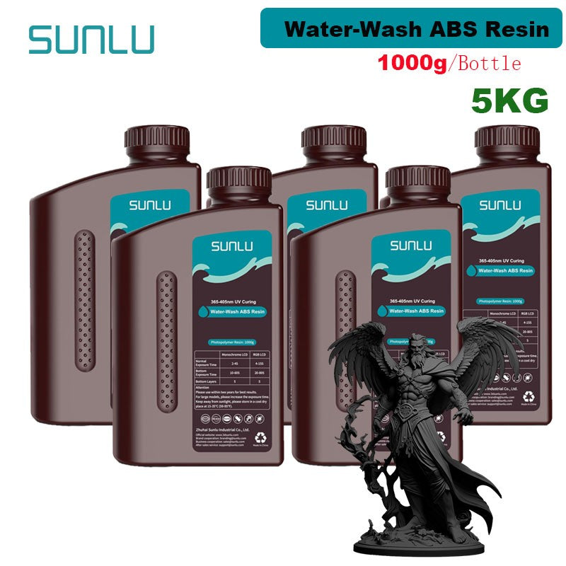 SUNLU 5KG lavado con agua ABS/resina de lavado con agua 395-405nm resina fotopolímero de curado UV resina de curado rápido para impresora 3D LCD DLP SLA