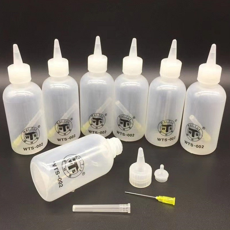 WTS-001 Botella de colofonia de plástico con punta de aguja de 50ml, limpieza de líquido, dispensador de aceite y Alcohol, limpiador de botellas de mano de plástico, reparación DIY