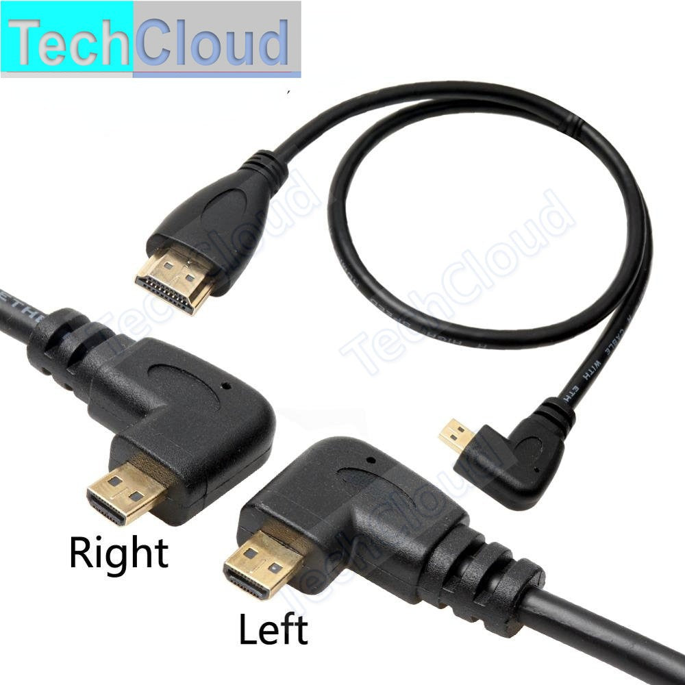 Cable HDMI Compatible con Tipo A a D de 90 Grados, Micro HD a HD, Ángulo Izquierdo/Derecho para Cámara Digital Sony A6400 GH4, Tablet, 30cm/150cm