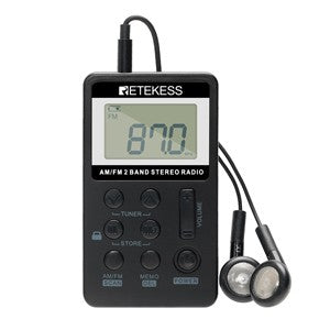 RETEKESS-Radio de 2 bandas V112, 10 piezas, FM, AM, Mini sintonización Digital portátil, receptor de Radio con batería recargable y auriculares
