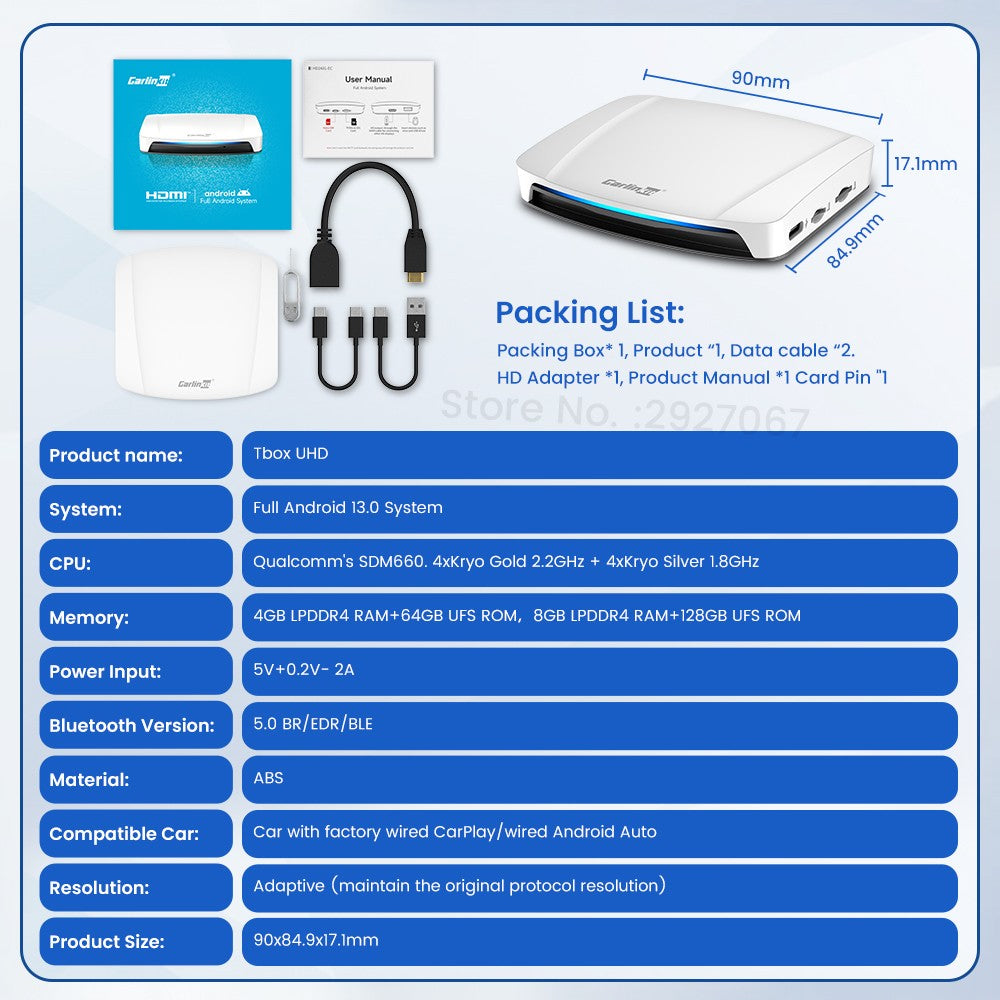 Caja de transmisión de video y TV con Android 13 CarPlay Ai Box SDM660 6225 CarlinKit HDMI inalámbrico para coche OEM 8G + 128G