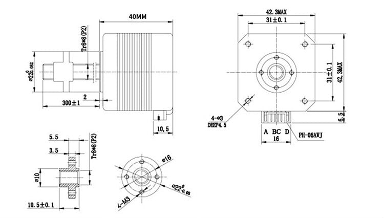 Motor paso a paso Nema17 40mm 1.5A 42 17HS4401S-T8 * 8 300mm varilla de tornillo Motor Z lineal con tornillo de avance Trapezoidal para impresora 3D