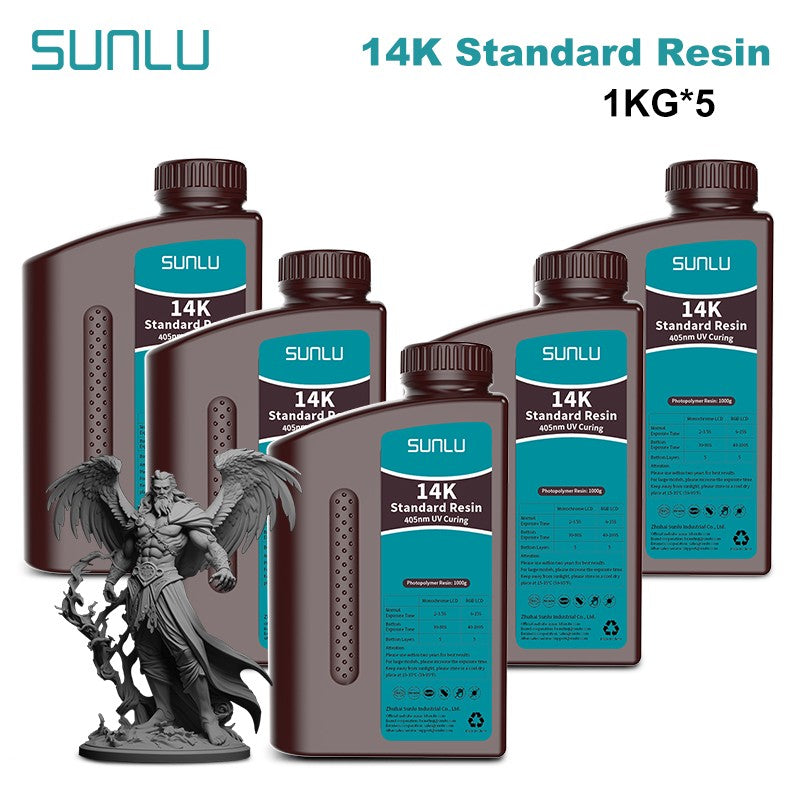 Resina SUNLU 5KG Standard Plus/14K, 1KG/Botella, Resina Fotopolímera de Curado Rápido UV de 405nm para Impresora 3D LCD