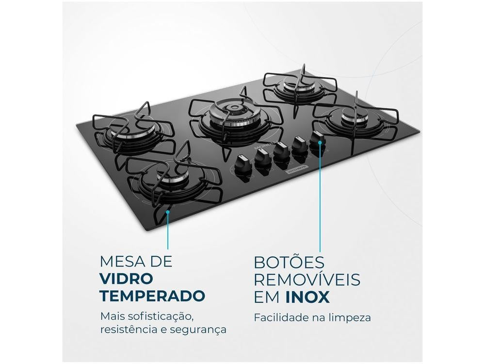 Cooktop 5 Bocas Mondial Gas LPG Black-Bivolt