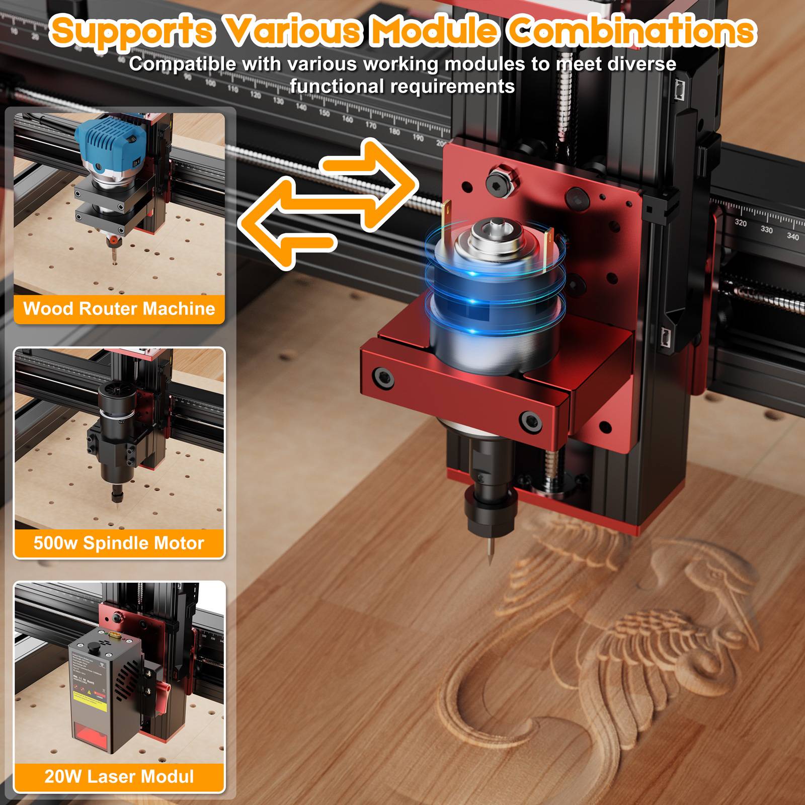 Twotrees-enrutador CNC de 3 ejes/4 ejes, fresadora y cortadora TTC450 PRO, grabador de joyería para madera, acrílico, PCB, PVC, MDF, Metal