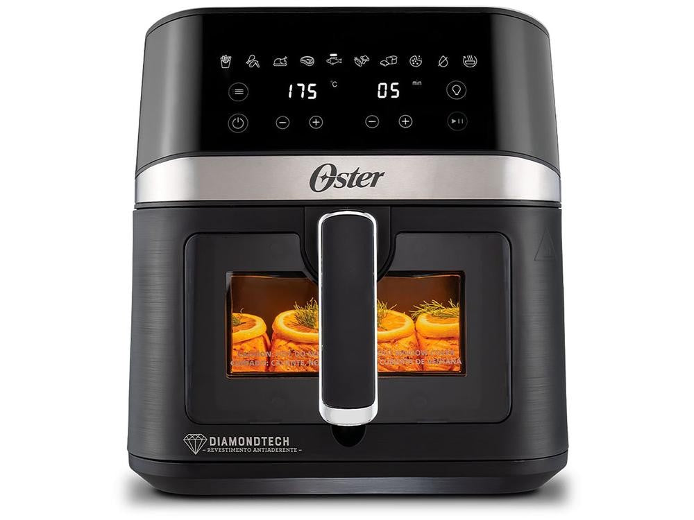 Freidora eléctrica sin aceite Oster DiamondTech en negro y plateado con temporizador de 6 litros - 110 V