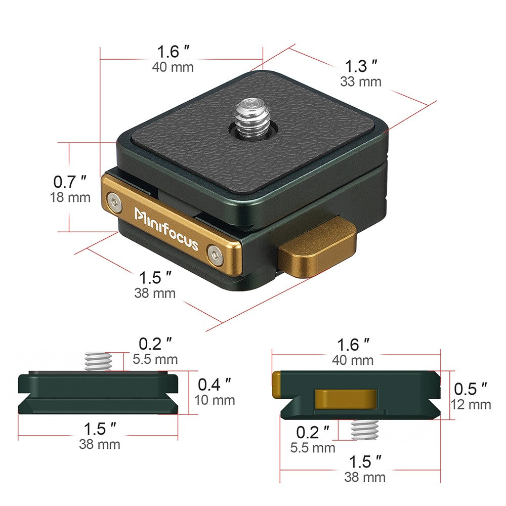 Abrazadera de liberación rápida para Monitor de campo, placa deslizante, montaje en V, soporte de tornillo de 1/4 pulgadas para trípode de cámara, cabezal de bola, brazo mágico, luz LED para vídeo