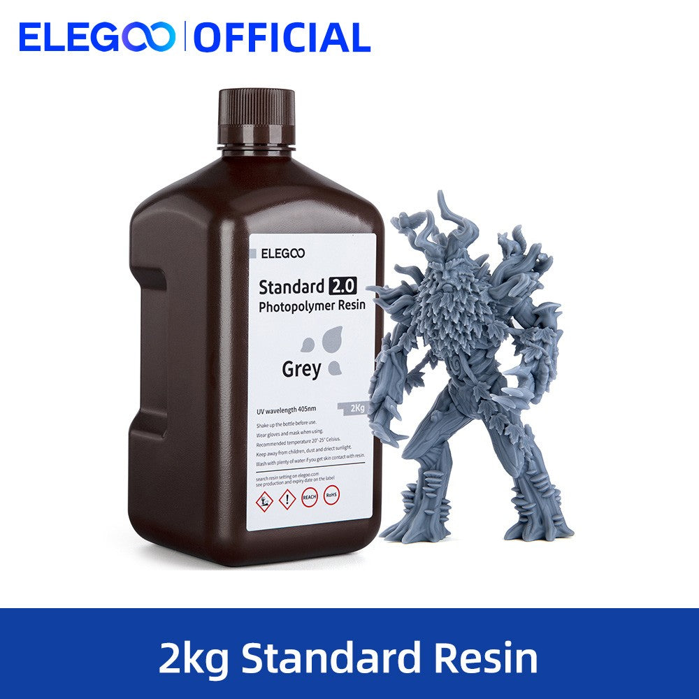 Resina para Impresora 3D ELEGOO, 2 kg, 405 nm, Resina Fotopolímera Estándar de Curado UV para Impresión 3D LCD, Alta Precisión, Bajo Olor, Gris 2000 g