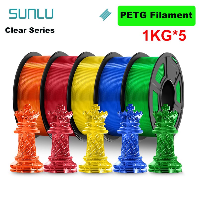 SUNLU Filamento PLA/PETG/PLA PLUS/Transparente de 5 kg, 1.75 mm, 5 Rollos de 1 kg, Filamento 3D para Impresora y Bolígrafo 3D, Enrollado Cuidadosamente