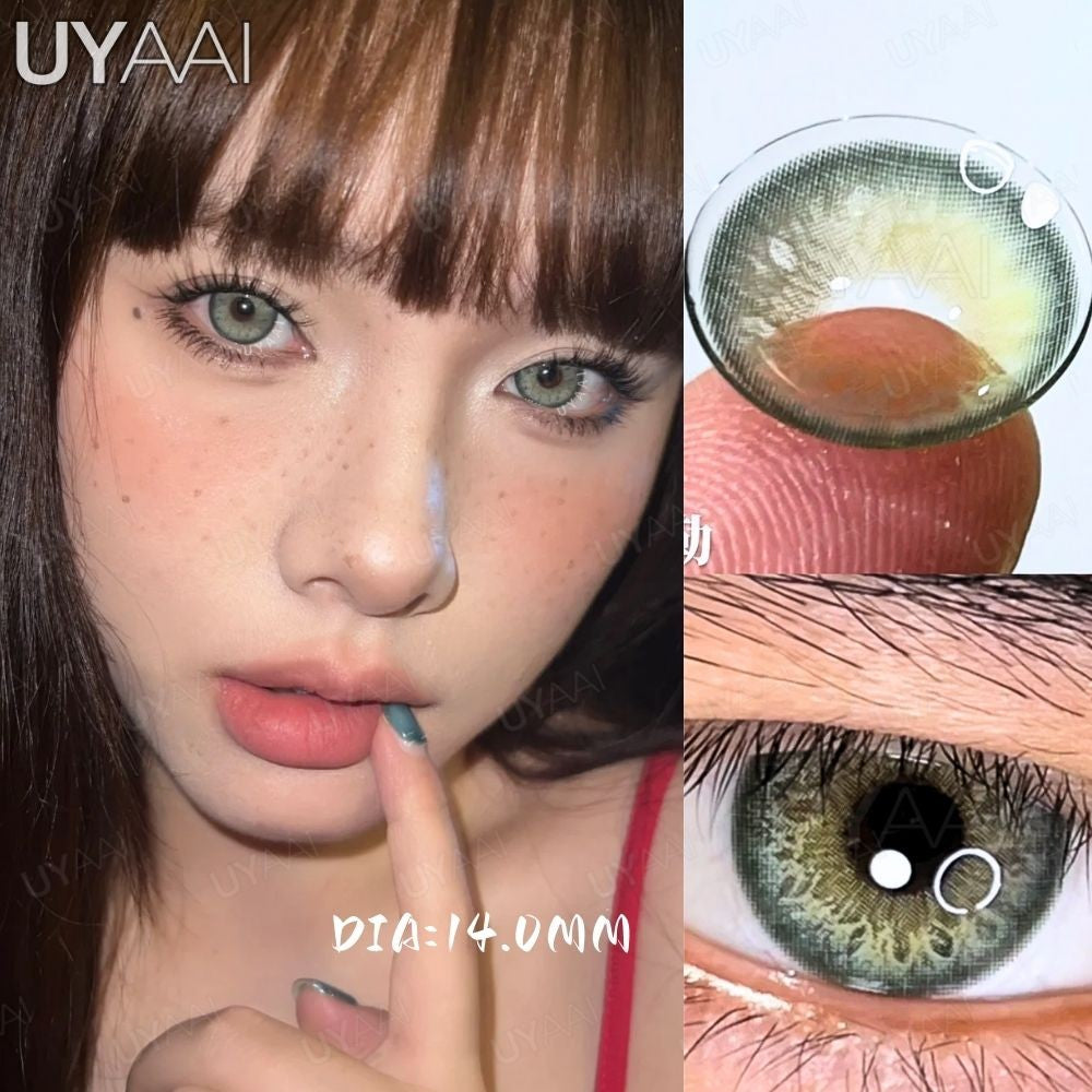 UYAAI 1 par de lentes de contacto serie Russian Girl Pro lentes de contacto verdes serie Bubble ojos grandes lentes suaves anuales ojos verdes