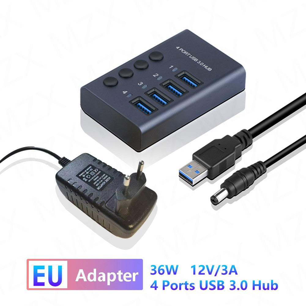 USB 3,0 Hub Socket Switch 4 6 10 puertos concentrador multi-tap multipuerto estación de acoplamiento cargador fuente de alimentación múltiple tipo C