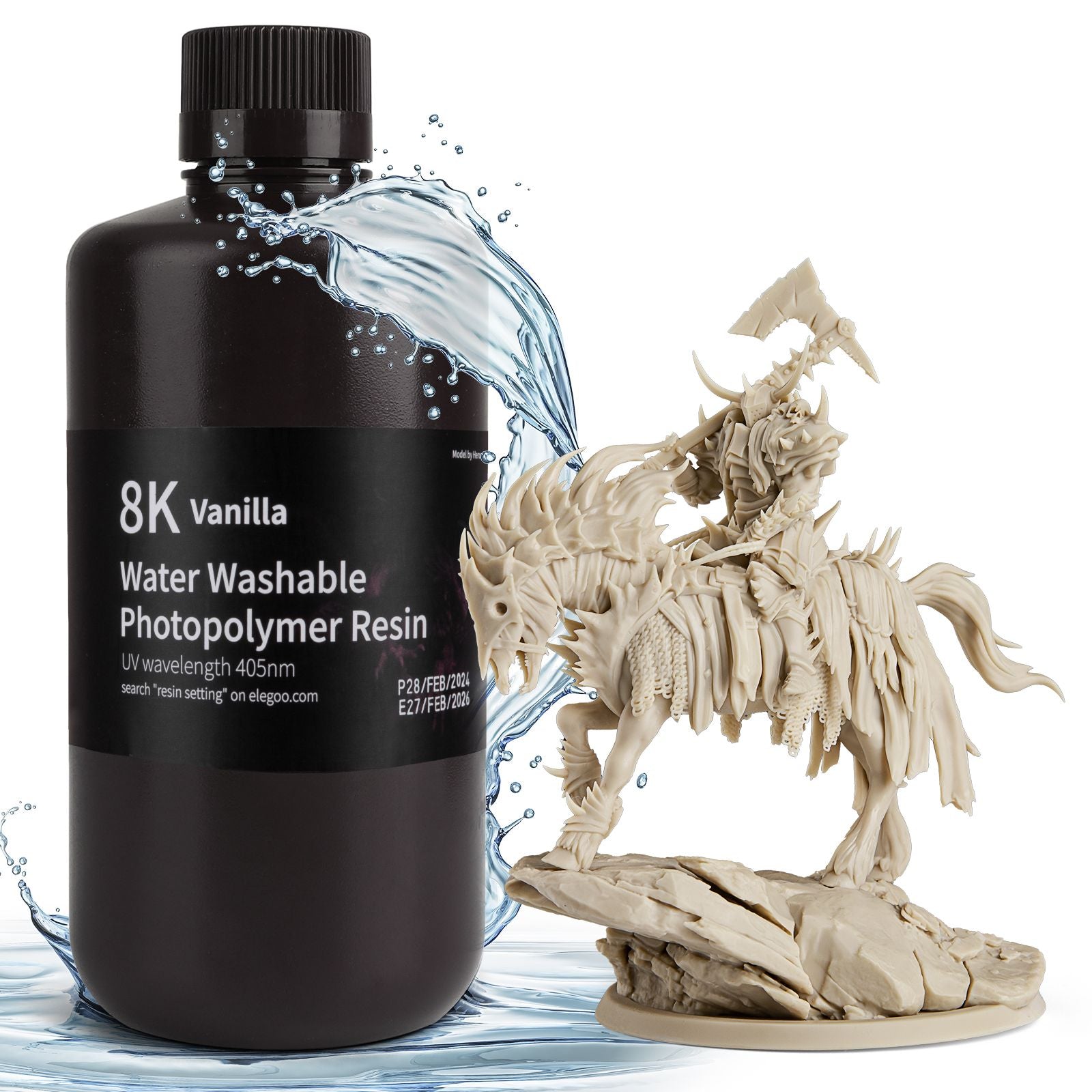 Resina para Impresora 3D ELEGOO 8K, 405nm, Lavable con Agua, Resina de Curado UV, Ideal para la Impresora 3D SATURN 2 8K, Gris Espacial, 1000g