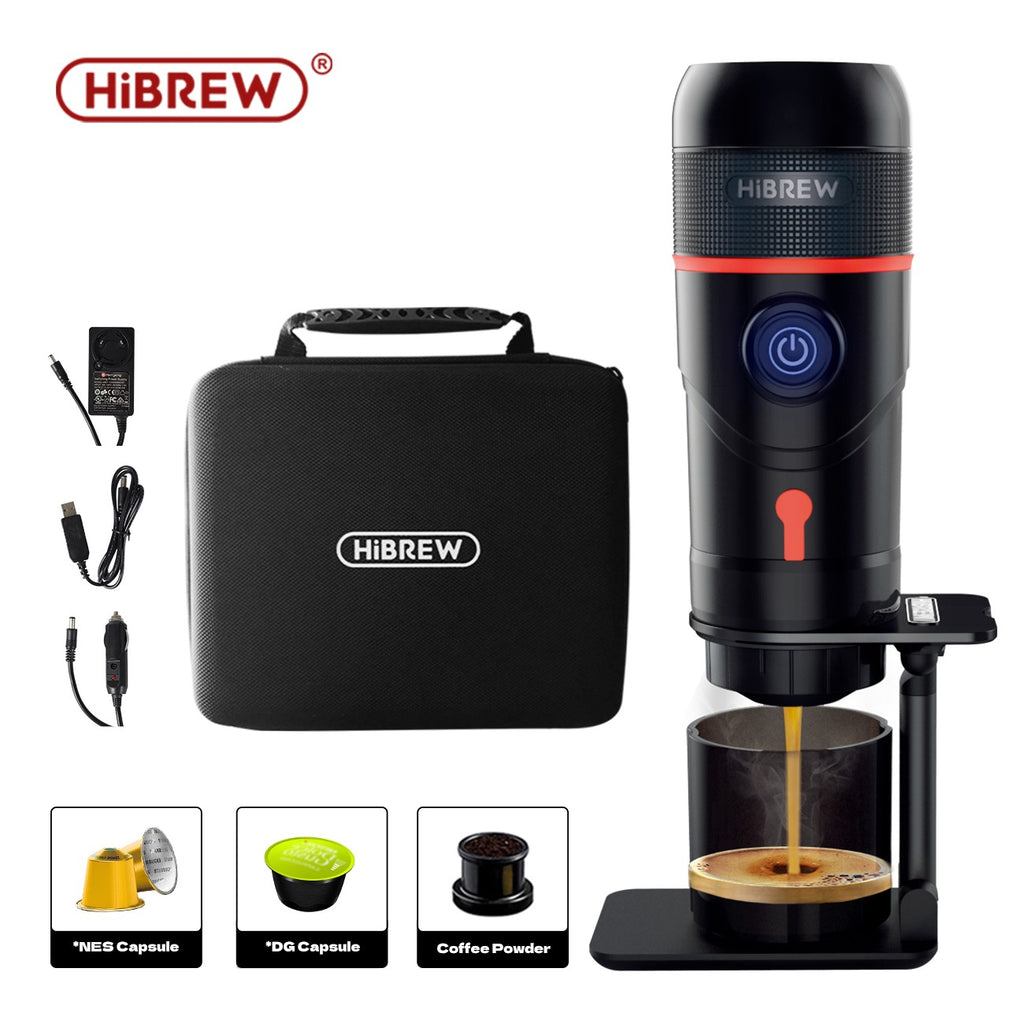HiBREW Máquina de Café Portátil para Coche y Hogar, Cafetera de Expreso, Compatible con Cápsulas Dolce Nespresso y Café Molido, CC de 12 V, Dispositivo H4