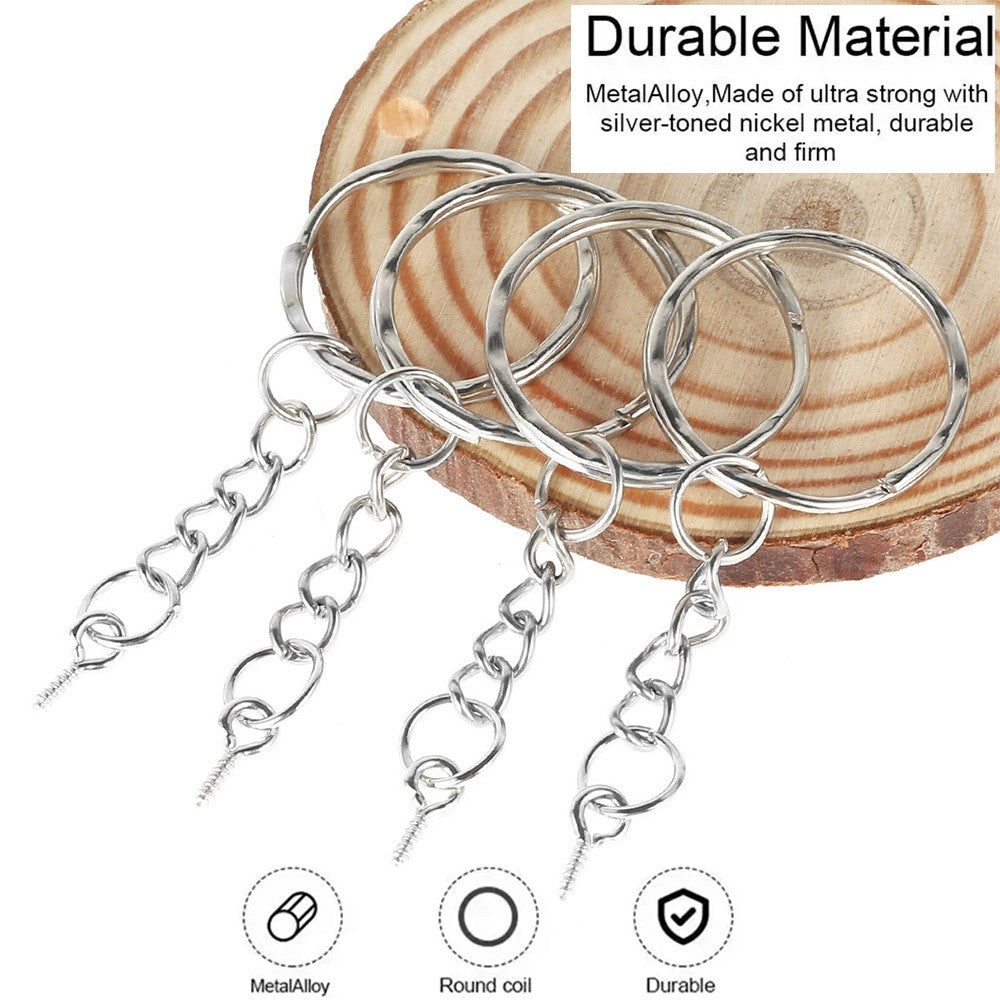 Anillos de llavero Llavero de metal en blanco Llavero dividido con 100 piezas de anillos de salto y 100 piezas de alfileres de ojo de tornillo para organizar llaves de joyería