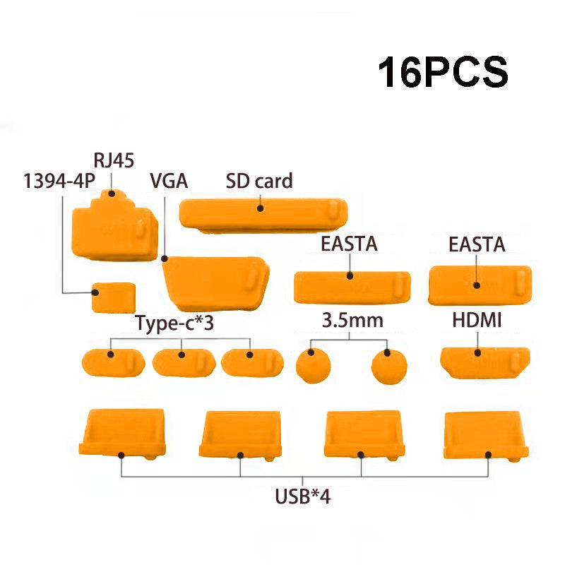 1 Juego/16 piezas de tapones de silicona antipolvo para portátiles, cubiertas protectoras para puertos USB tipo C, HDTV, RJ45, impermeables