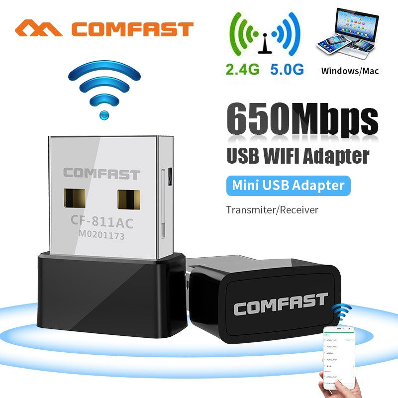 Comfast Free-Drive 650Mbps USB WiFi adaptador 2,4G y 5G tarjeta de red Dongle inalámbrico para PC Receptor Wi-Fi Dongle para Win 7 8 10 11