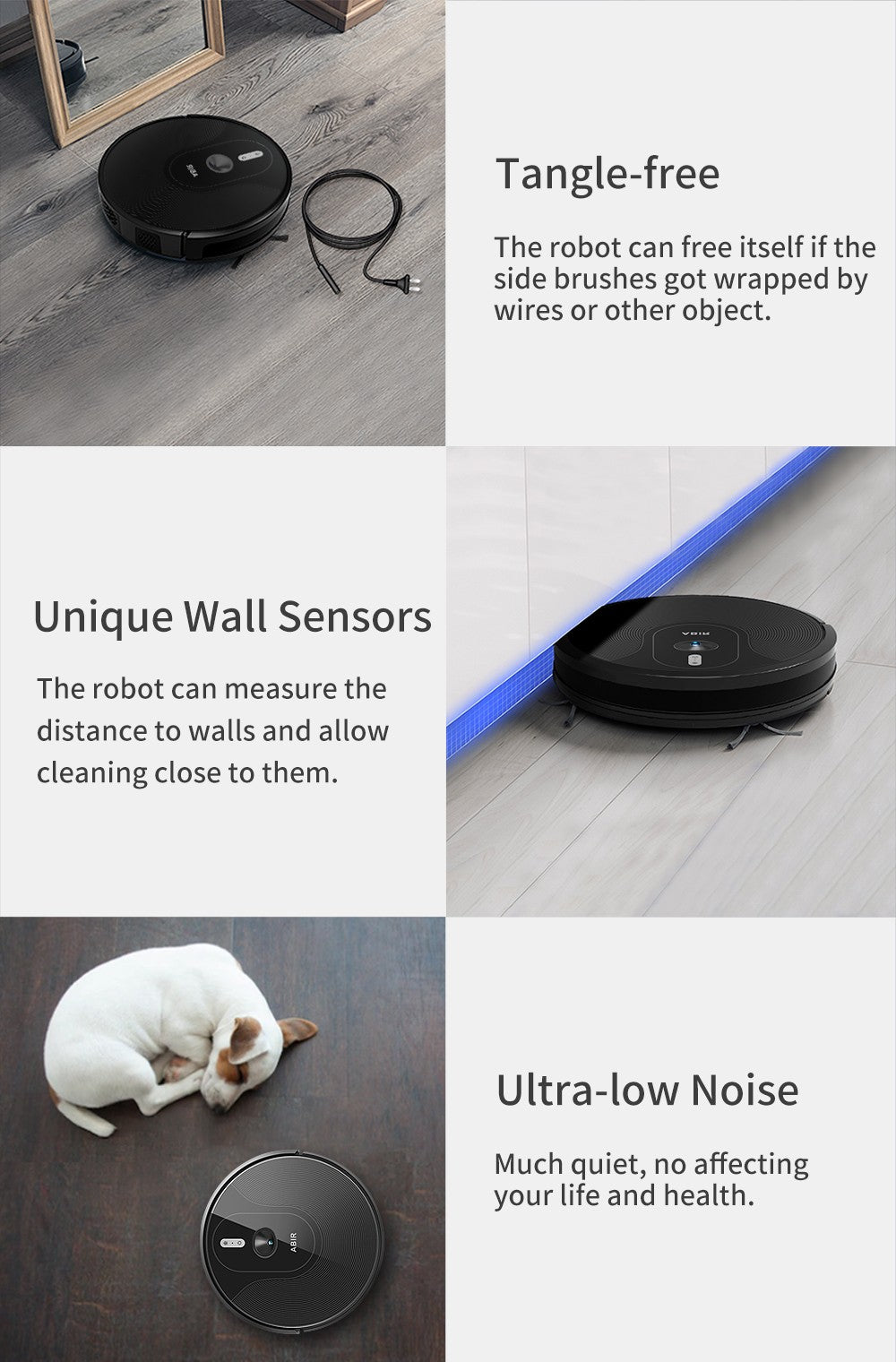 Robot aspirador ABIR X6 con sistema de ojo inteligente, succión 6000pa, software virtual wall, limpieza de áreas, desinfección por limpieza húmeda, tarjeta de memoria, compatible con Alexa, Google Home