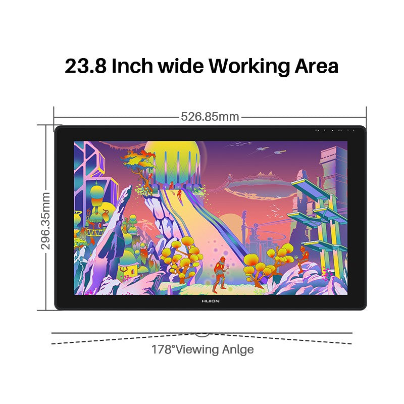 HUION-tableta gráfica Kamvas 24 Plus de 23,8 pulgadas, QLED Monitor con pantalla IPS, completamente laminada, 140% sRGB Pantalla de dibujo Lápiz digital 8192 niveles de presión
