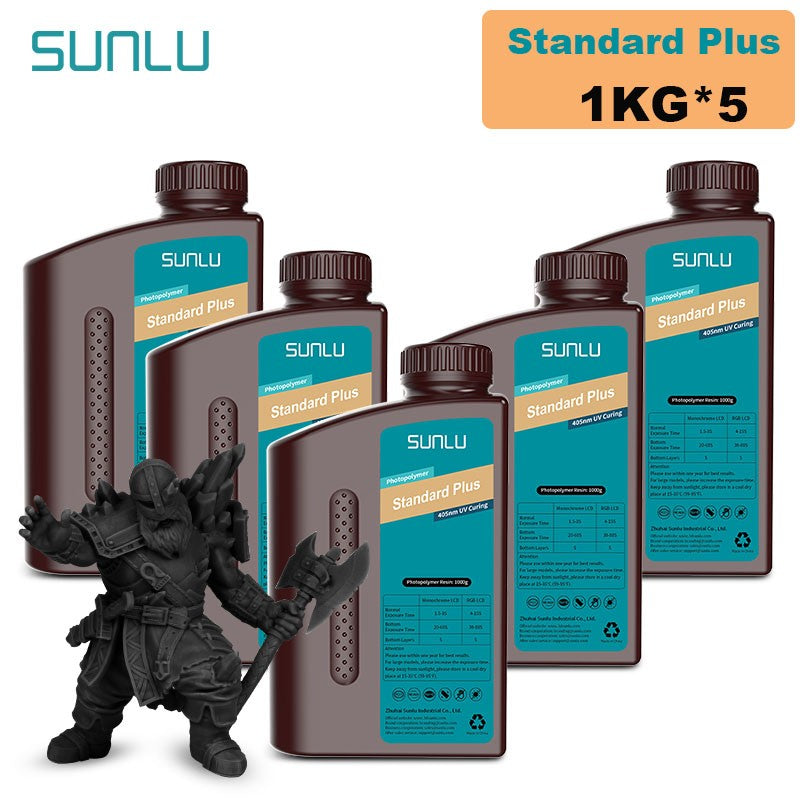 Resina SUNLU 5KG Standard Plus/14K, 1KG/Botella, Resina Fotopolímera de Curado Rápido UV de 405nm para Impresora 3D LCD