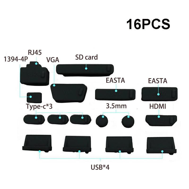 1 Juego/16 piezas de tapones de silicona antipolvo para portátiles, cubiertas protectoras para puertos USB tipo C, HDTV, RJ45, impermeables