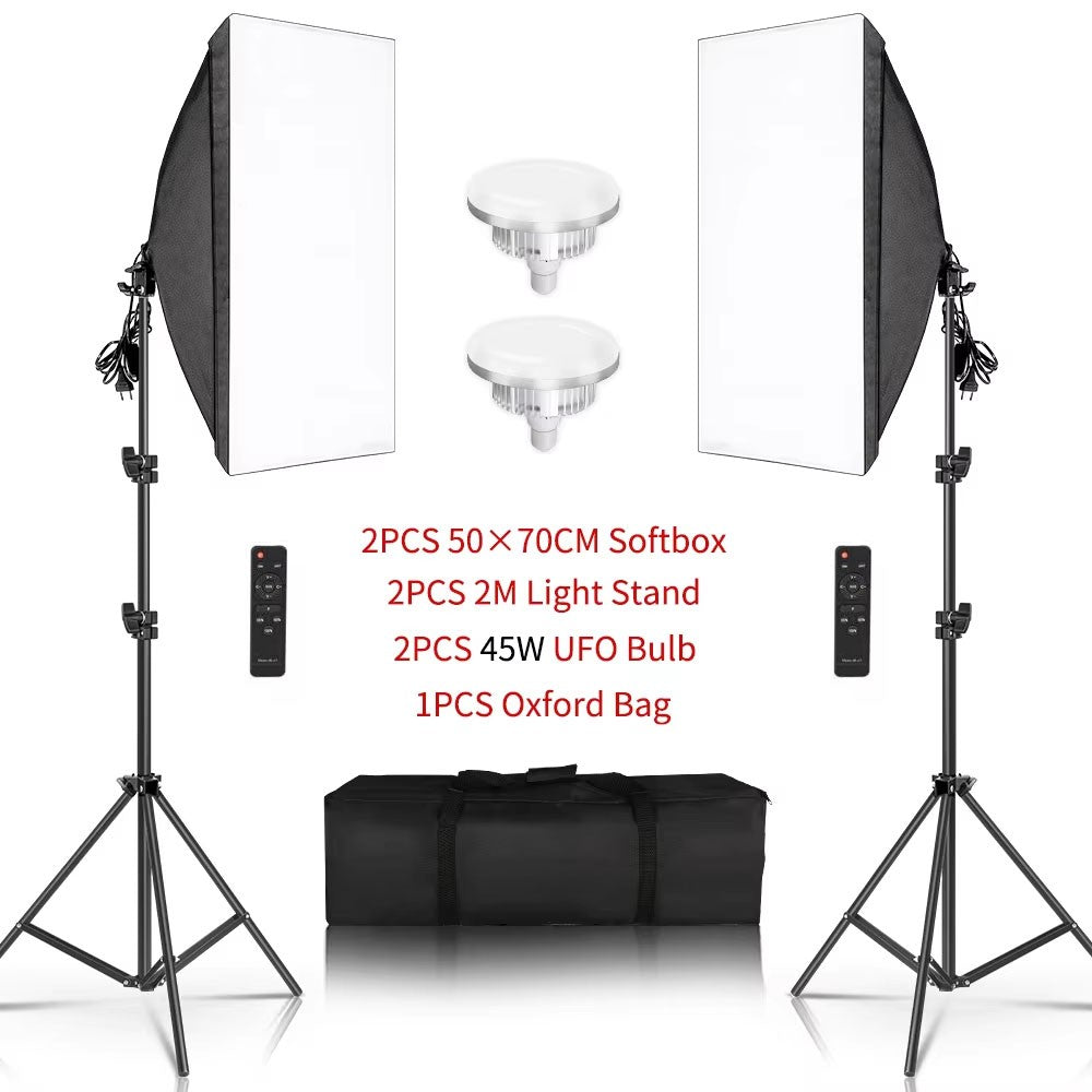 Kit de iluminación Softbox de 20-135W, lámpara LED de fotografía de 50x70CM, equipo profesional de sistema de luz continua para estudio fotográfico