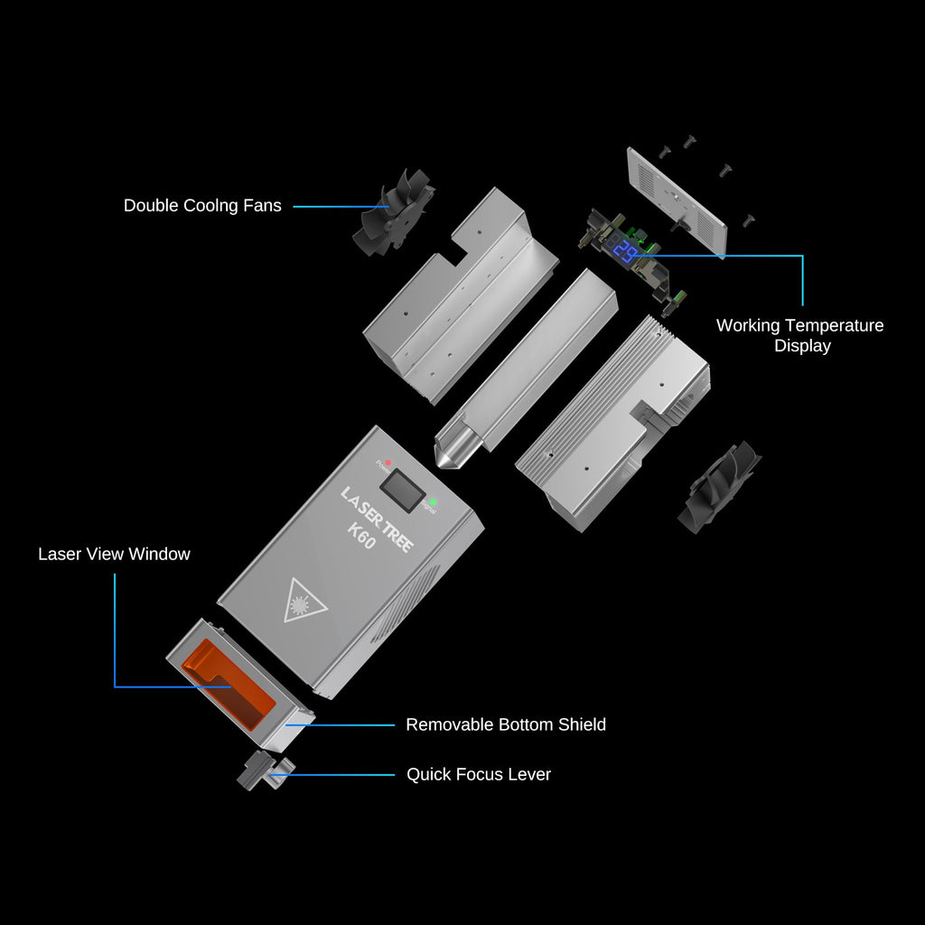 Árbol láser K60 de potencia óptica, cabezal láser de 60W, módulo de potencia ajustable de 20W/40W para grabado láser CNC, herramientas de corte de carpintería DIY