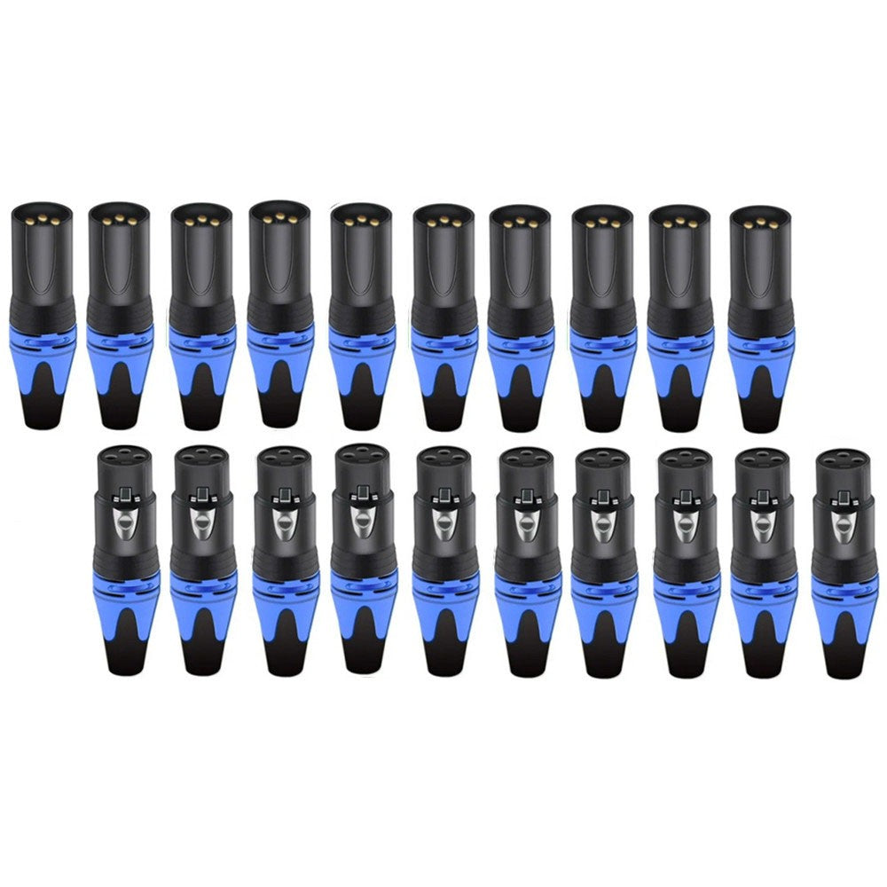 20 piezas, 10 juegos de conectores XLR de 3 pines, coloridos, hembra y macho, de 3 polos, para micrófono, amplificador de audio, para audiófilos